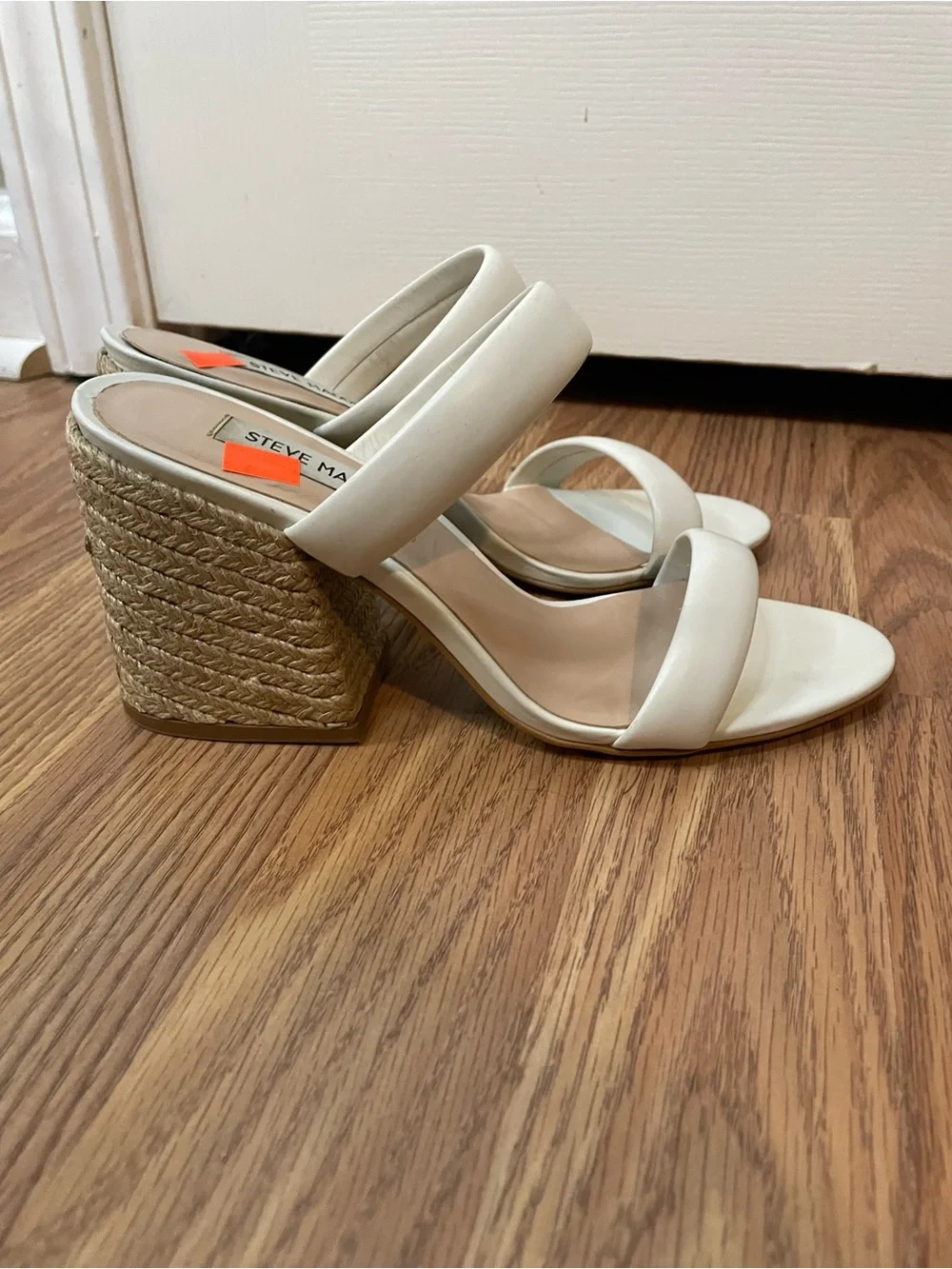 Steve Madden Cream Double-Strap Block Heel Sandals
